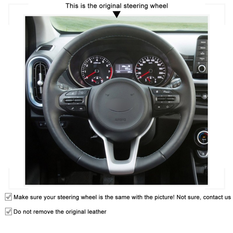 Loncky Auto Custom Fit OEM Black Genuine Leather Steering Wheel Covers